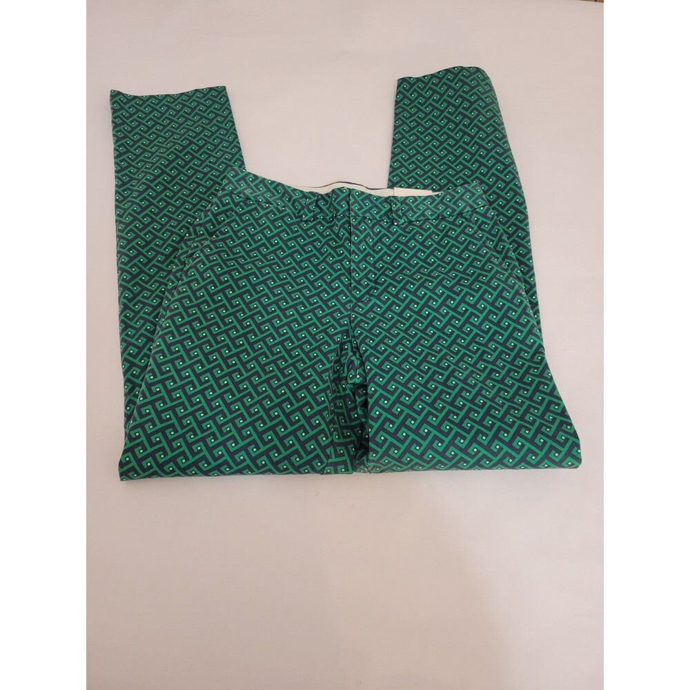 Lands End Pants Green Blue Geometric Print Fit 2 Straight Leg Women's Size 4
